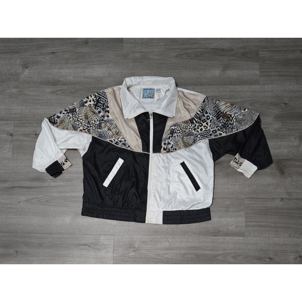 Vintage Climate Zone Leopard Print Windbreaker Track‎ Jacket Women 22W 80s 90s
